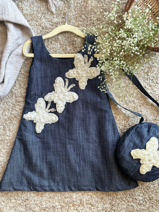 Denim Butterfly Dress Set